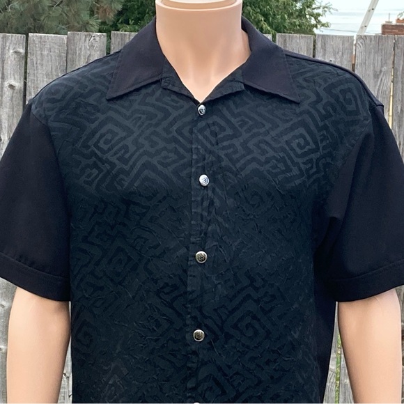 Spanish Harlem Black Geometric Rockabilly Flame Button Bowling Shirt Men’s M - Picture 2 of 7